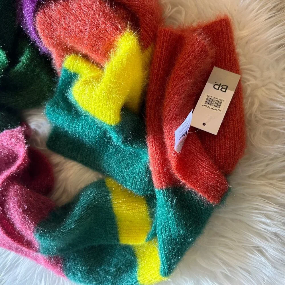 NWT BP Nordstrom Art to Wear Fuzzy Long Oversized Scarf Color Block One Size